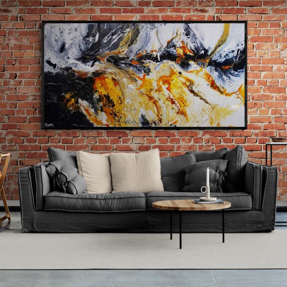 Granite Sienna 190cm x 100cm Sienna Black Textured Abstract Art