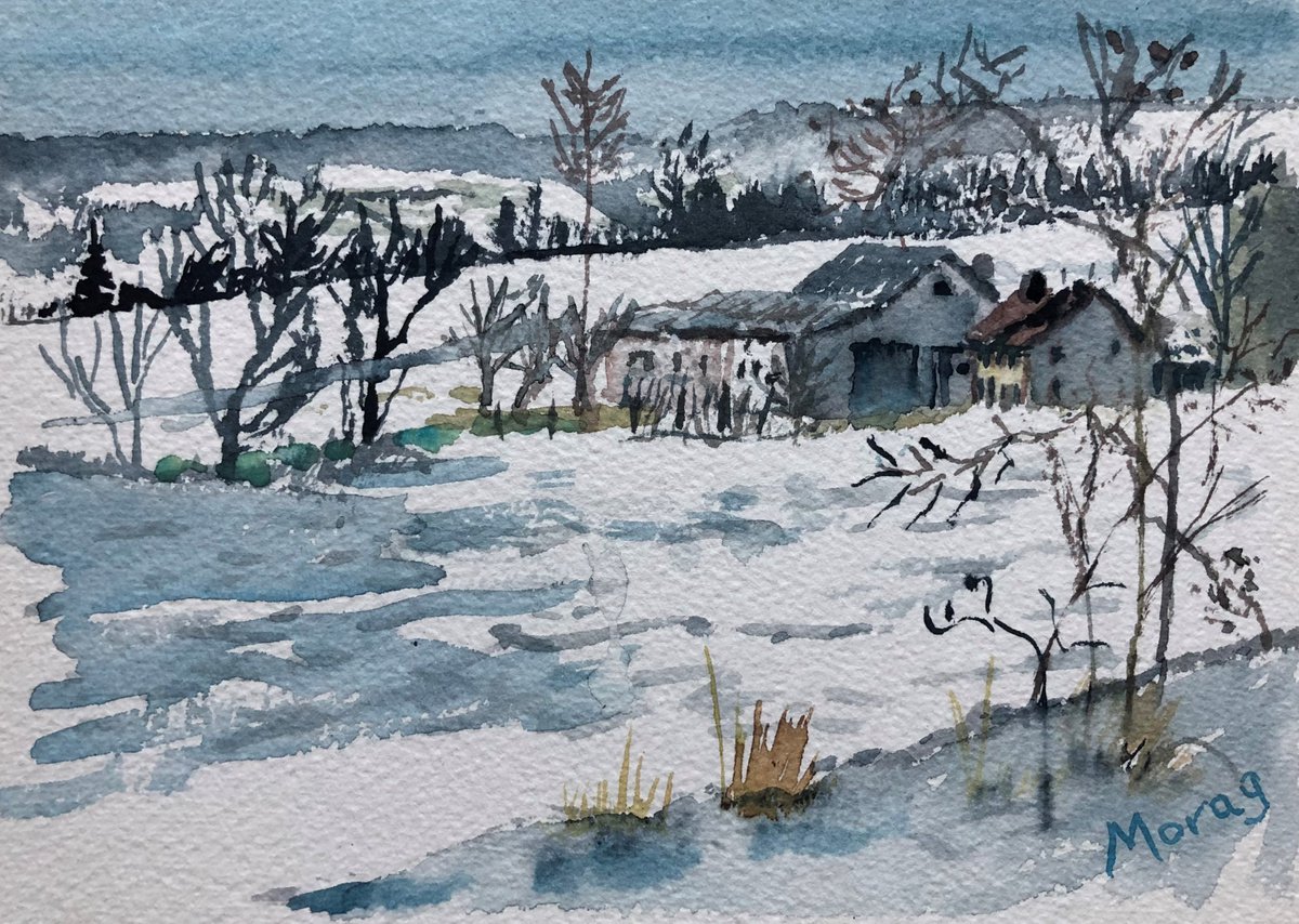 Farm in the snow by Morag Paul