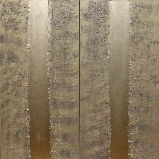 gold stripe & brass long painting A776 50x200x2 cm decor Vertical original abstract art Large paintings stretched canvas acrylic art industrial metallic textured wall art by artist Ksavera