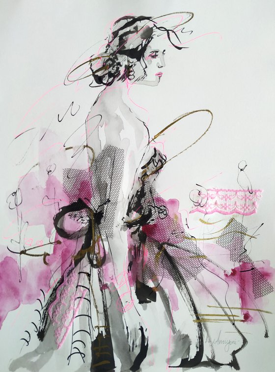 Woman  ink drawing series-Figurative drawing on paper