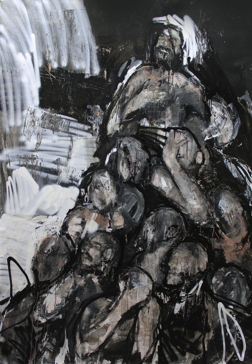 Expressive Portrait Acrylic Painting By Milos Hronec, 51 X 71", Thirteen Forms Of Solitude, Original Artwork