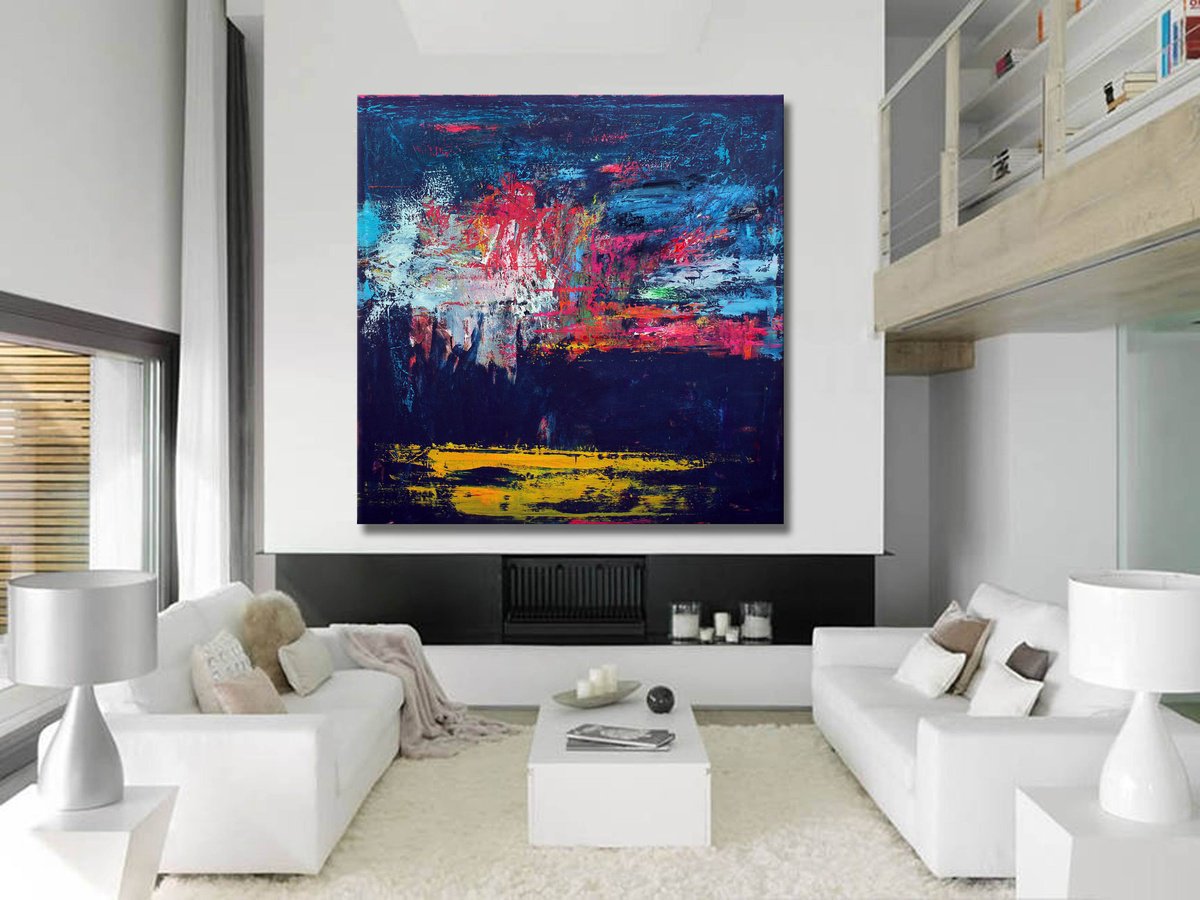 Abstract Acrylic Painting By Veljko Martinovic, 79 X 79", " Return (Three Colors 03)", Original Artwork