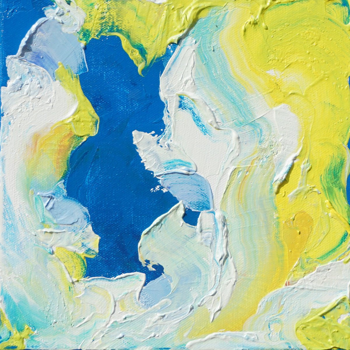 Abstract Oil Painting By Jelena B, 8 X 8, Happy Tile-Mostly Lakes, Original Artwork