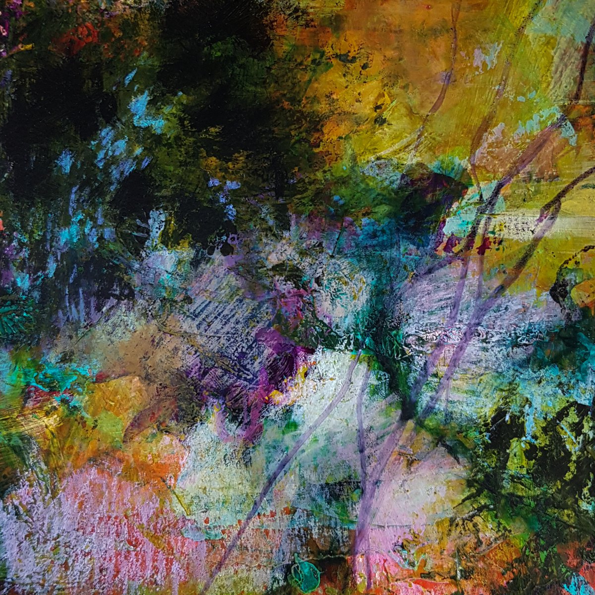 Impression de jardin Night in the garden Original art  small size low price affordable design decorative abstract mixed media