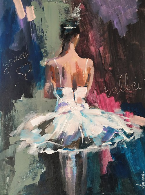 Backstage series  backstage 3-Ballerina- woman Painting on MDF by Antigoni Tziora