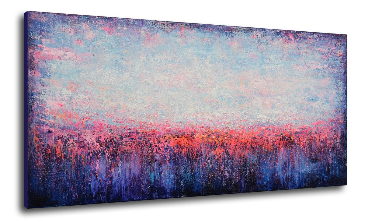 Abstract Acrylic Painting By Behshad Arjomandi, 39 X 20, Dreamy Colors Of A Sunset, Original Artwork