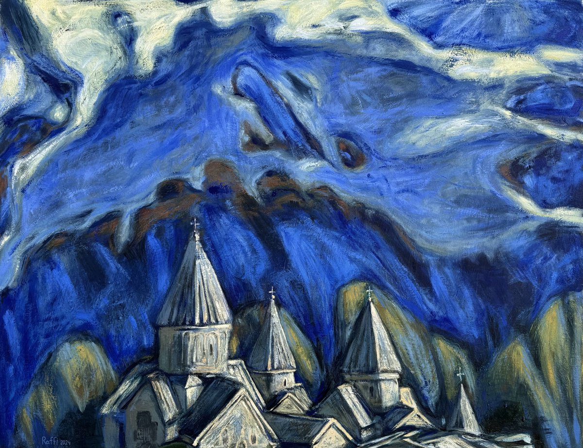 Expressive Landscape Oil Painting By Raffi Ghazaryan, 35 X 28",