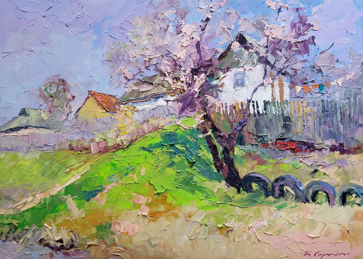 Impressionistic Landscape Oil Painting By Boris Serdyuk, 28 X 20, The Magic Of Spring, Original Artwork