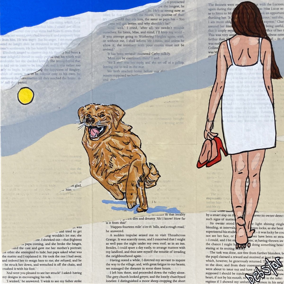 Illustrative Acrylic Painting , Dog Days Fetch Ball 30Cm X 30Cm By Deborah Lang, 12 X 12, Artwork For Sale On Artfinder