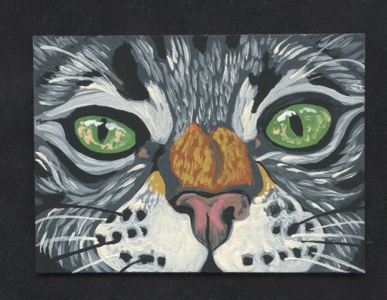 ACEO ATC Original Miniature Painting Tabby Cat Pet Feline Art-Carla Smale