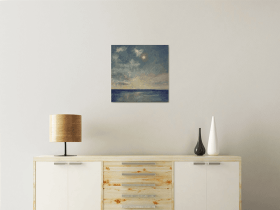 Contemporary Abstract Blue Seascape. Box Canvas Ready to hang 50x50