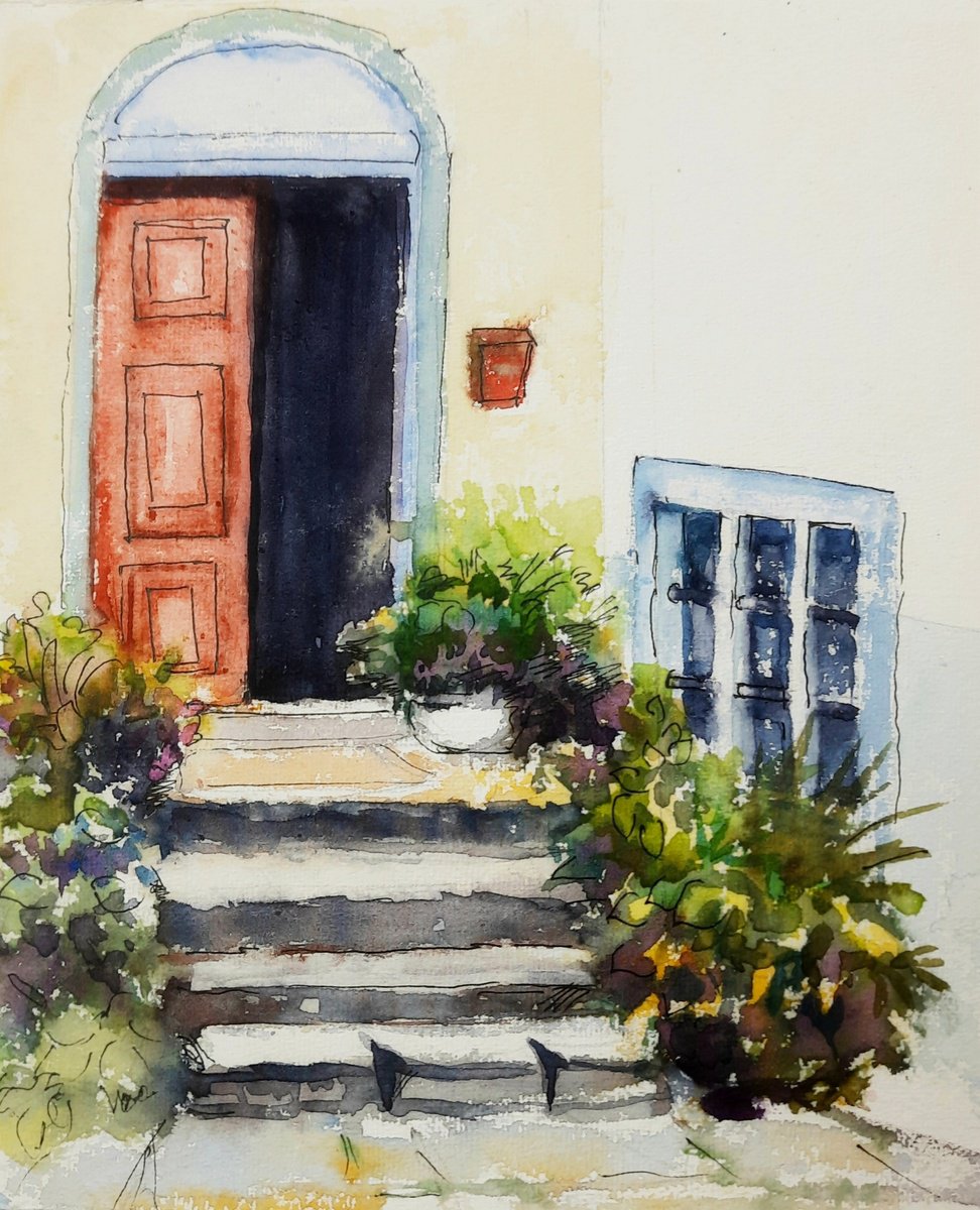 Asha Shenoy | Original Watercolour | The Tuscan Entrance, Italy | 20 X 24Cm | Artwork For Sale On Artfinder