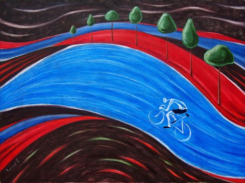 Naive Сyclist. 2017. Canvas, oil. 60x80 cm by Oleg Chernykh