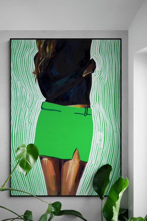 GIRL IN GREEN SKIRT - Large Abstract Pop art Giclée print on Canvas by Sasha Robinson