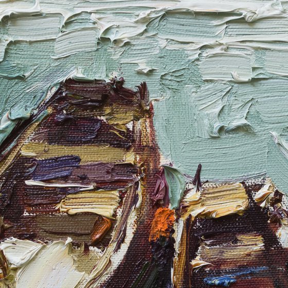 Boats   - Original  impasto oil painting