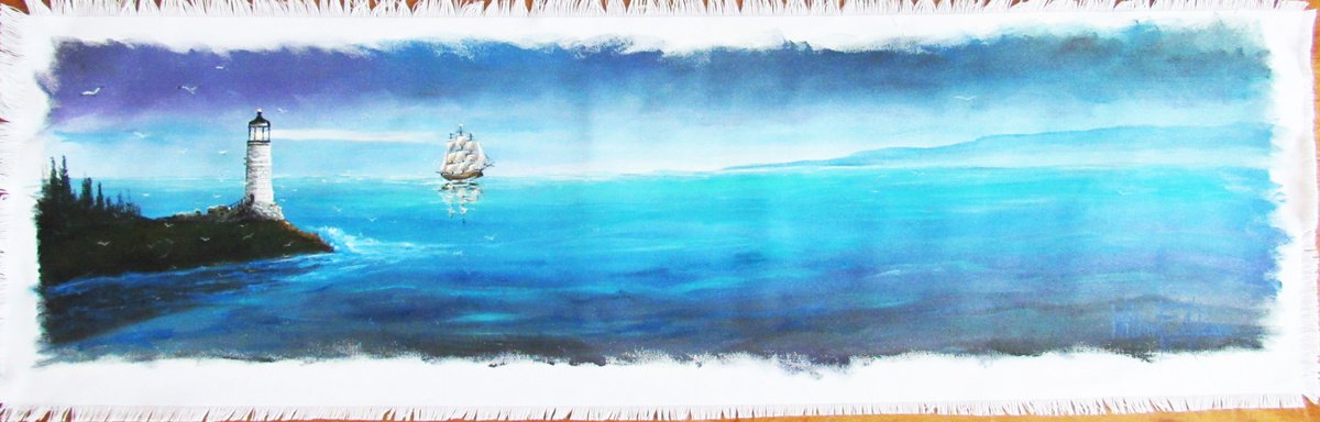 Impressionistic Landscape Acrylic Painting By William F. Adams, 50 X 16", A Light In The Darkness ..., Original Artwork