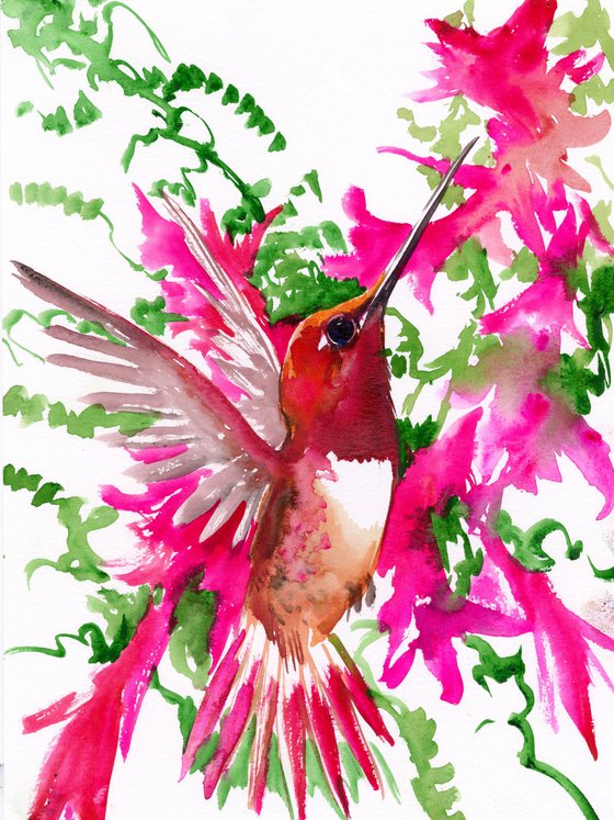 Hummingbird and Flowers