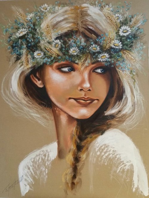 "Wasilisa", original large acrylic painting on  hand- stretched canvas 80x105x2cm, ready to hang by Elena Kraft