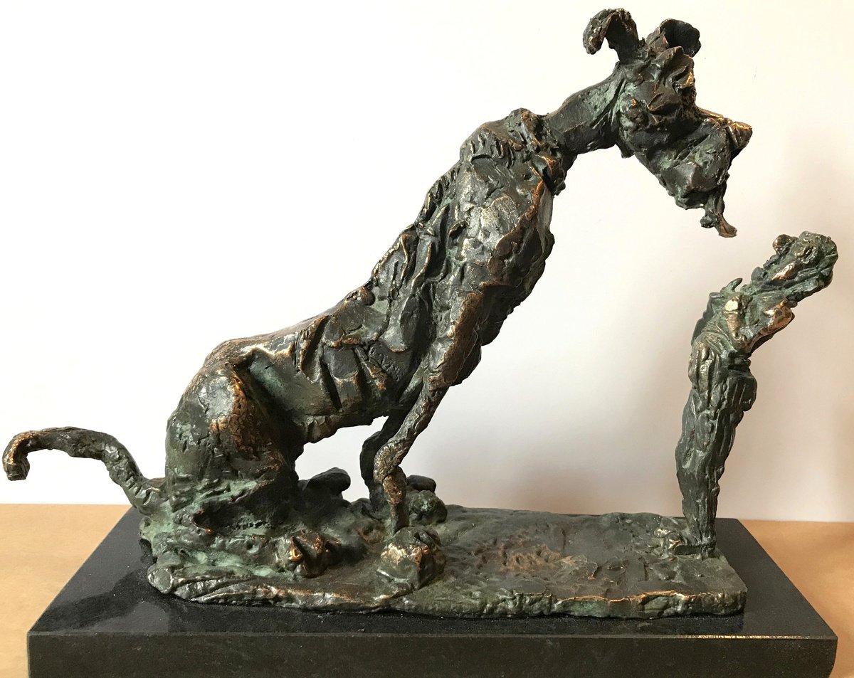 Surrealistic Animal Bronze Sculpture By Toth Erno, 12 X 12", Big Animal, Original Artwork
