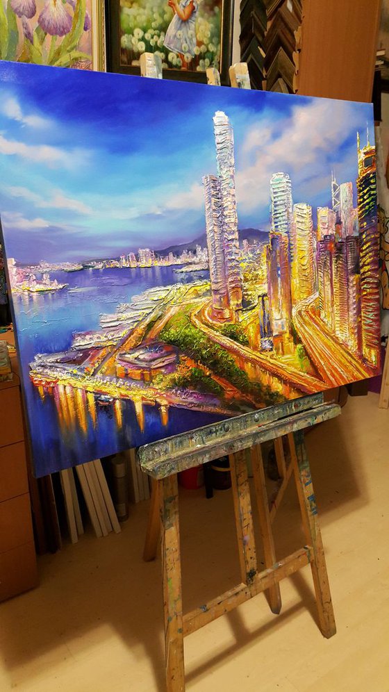 Hong Kong - original impasto large painting cityscape