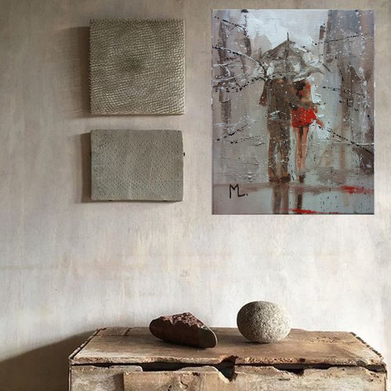 " WITH YOU ... "   street spring summer original painting CITY palette knife GIFT
