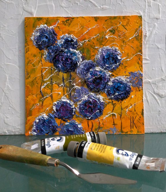 Dandelion Painting Wild Flowers Original Art Meadow Abstract Floral Artwork Oil Impasto Small Wall Art 8 by 8 inches