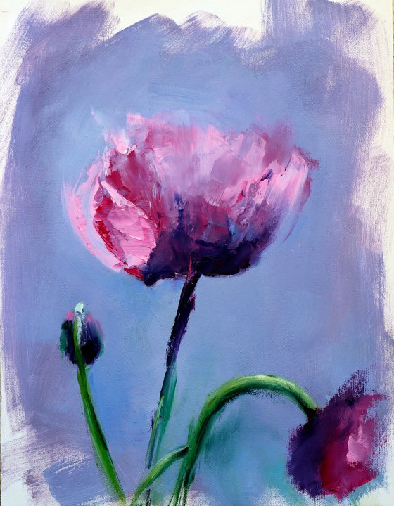 Peony  blossom  Oil painting on paper