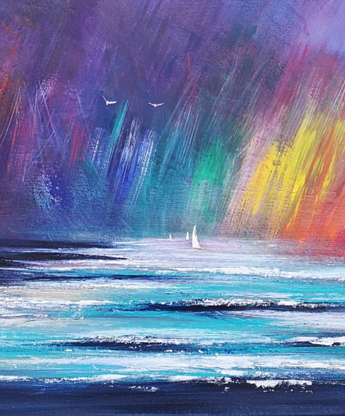 "Chasing Rainbows" - Cornish Seascape, Art, Skyscape by Mel Graham