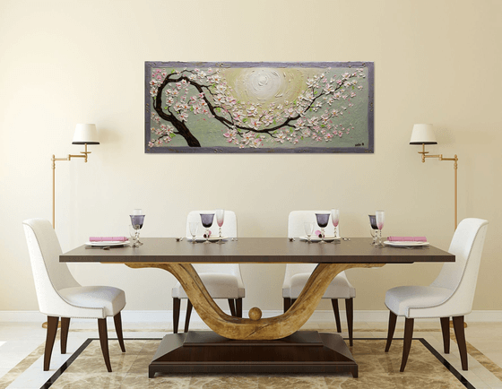 Blossom Sakura - Large Textured Painting, Blossom Tree Art, Impasto Sakura Painting