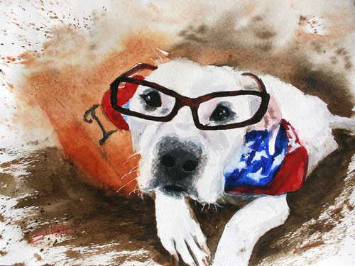 Pet portrait III. American bulldog... /  ORIGINAL PAINTING by Salana Art Gallery