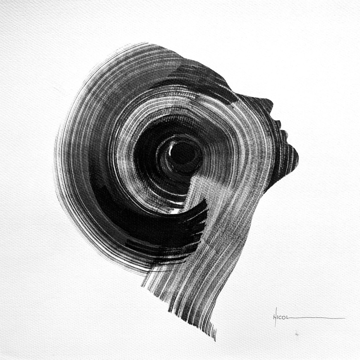 Expressive Portrait Ink Drawing By Nicol Vacaru, 15 X 15", Toward The Light Within, Original Artwork