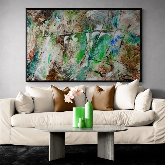 Palm Springs Bling 160cm x 100cm Green Rust Textured Abstract Art