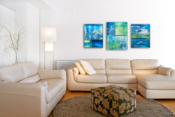 "Just Chillin" - Save As A Series - Original PMS Abstract Acrylic Painting Triptych On Canvas - 50" x 24"