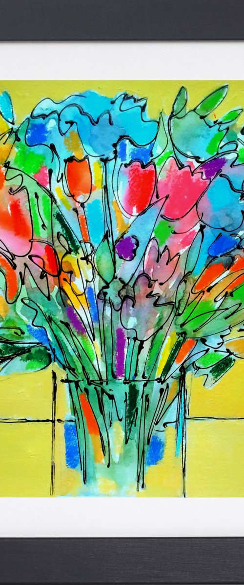 Spring Flowers on Yellow by Jan Rippingham