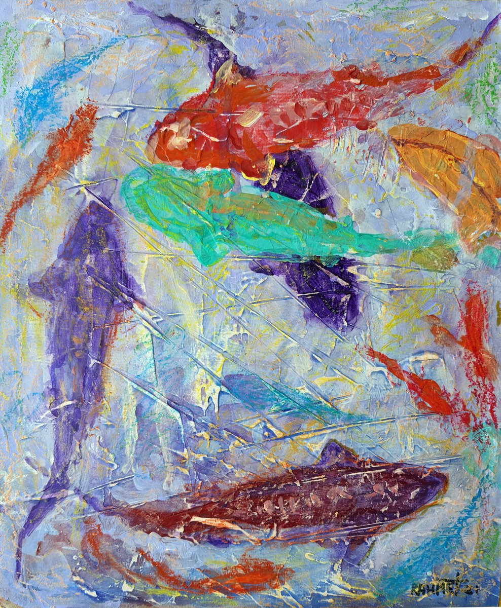 Impressionistic Animal Acrylic Painting By Rakhmet Redzhepov, 9 X 12", Shark., Original Artwork