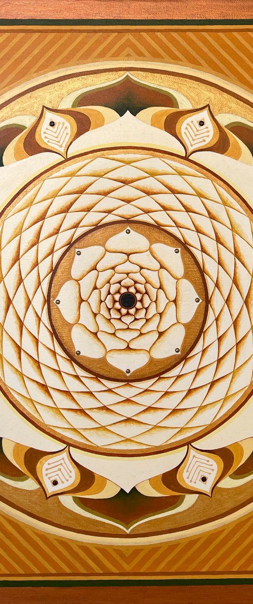 Golden Unfolding Lotus Mandala by Diana Titova