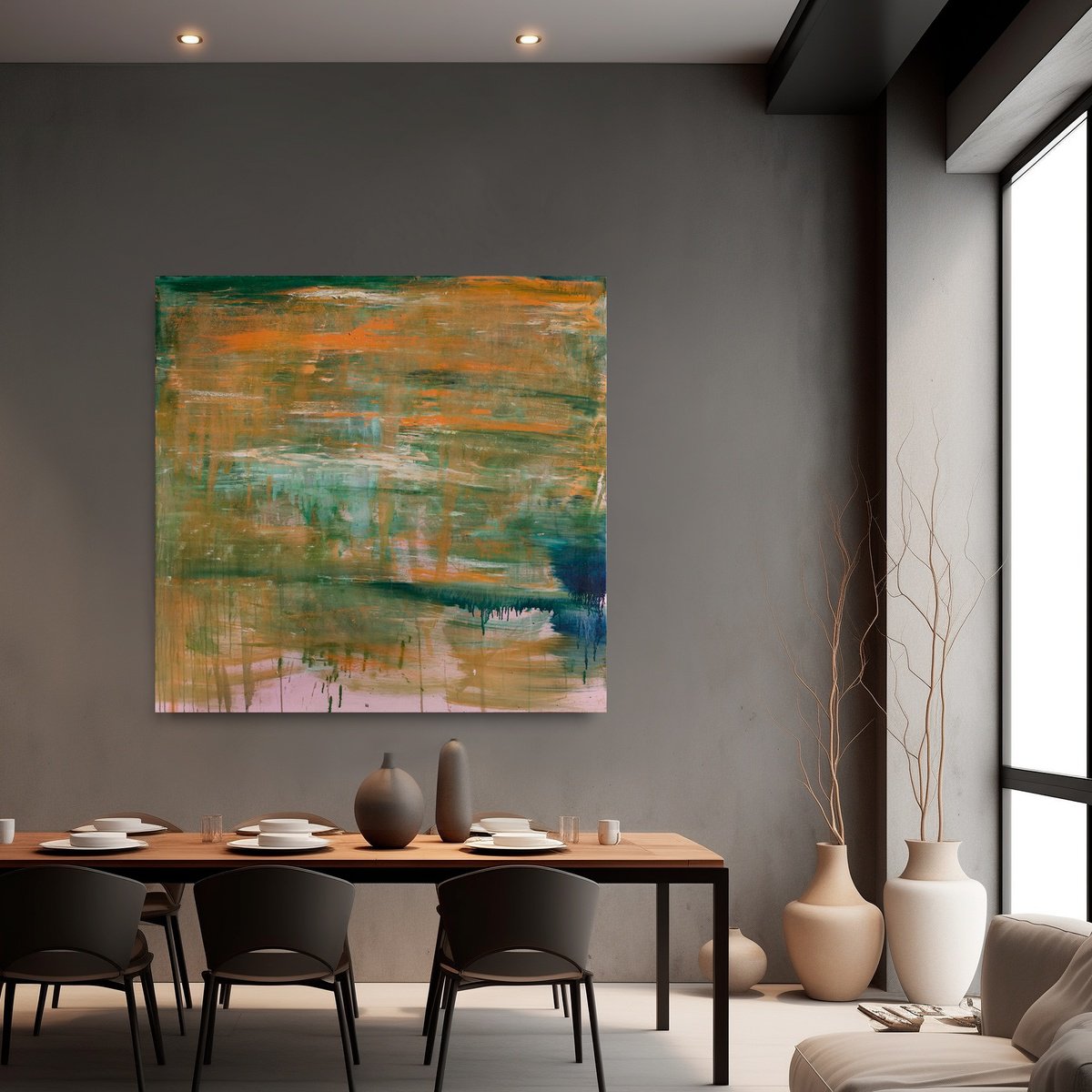 Abstract Oil Painting By Anatoliy Menkiv, 57 X 55, Love Of The Autumn Rain, Original Artwork