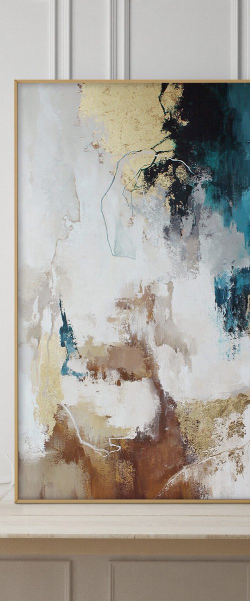 "Flux 2" Blue and gold abstract acrylic art by Yana Sagan