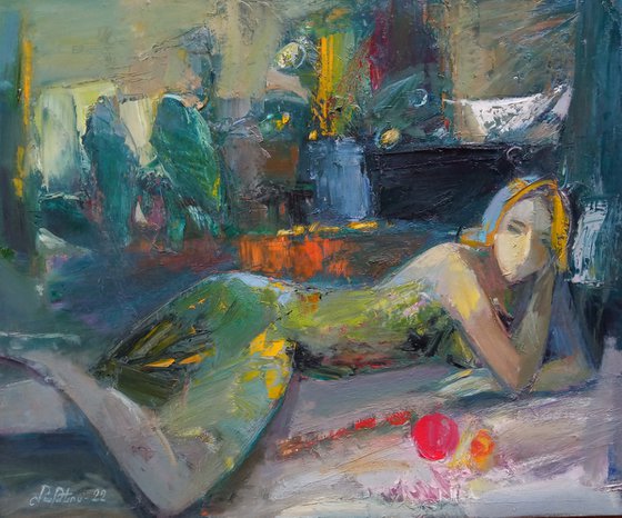 Sleeping (50x60cm, oil/canvas, abstract portrait)