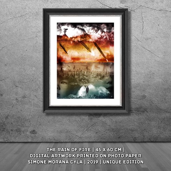 THE RAIN OF FIRE | 2019 | DIGITAL ARTWORK PRINTED ON HIGH QUALITY PHOTOGRAPHIC PAPER | 45 X 60 cm | SIMONE MORANA CYLA | UNIQUE EDITION |