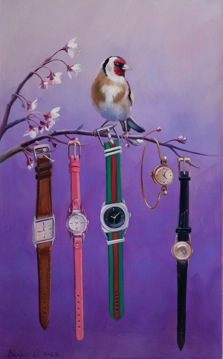Illustrative Animal Oil Painting By Lena Vylusk, 10 X 16", "Everything Has Its Time", Original Artwork