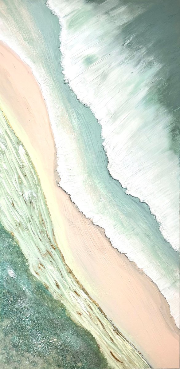 Serene Shoreline Peach N Green 1 90X180 By Marie Antuanelle, 35 X 71, Artwork For Sale On Artfinder