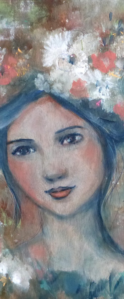 Anna Romantica.40x 40 cm on wood by Loetitia Pillault