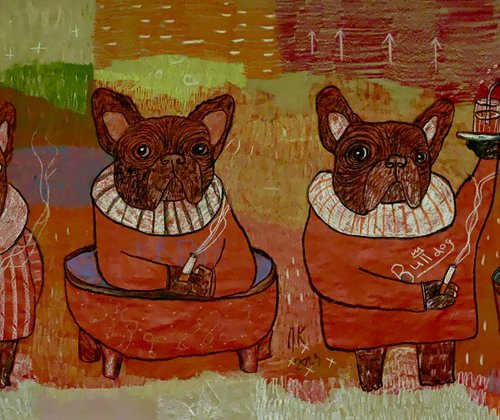 French bulldogs in smoking ar by Pavel Kuragin