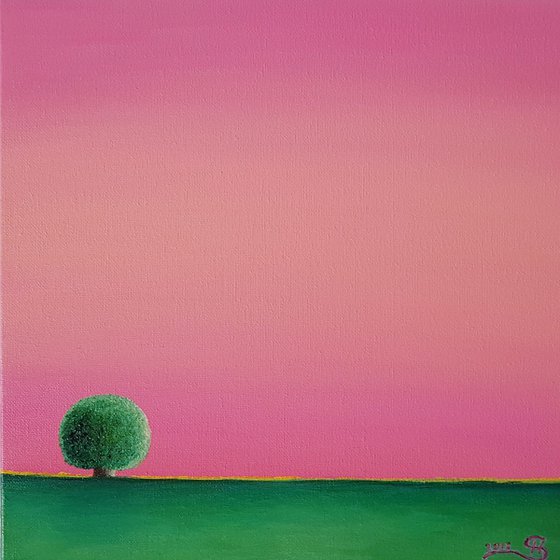 Lone tree #4 - surreal landscape on stretched cotton canvas, ready to hang, 30x30cm