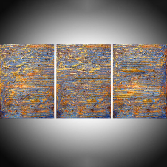 - Colours of the Divine - metallic gold edition three piece extra large triptych 3 panel wall art painting big canvas wall abstract canvas impasto modern 48 x 20"