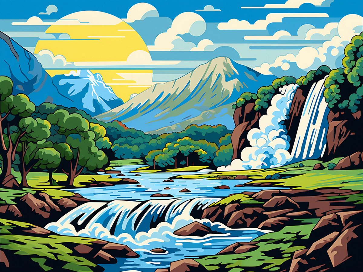 Urban And Pop Acrylic Painting , Waterfall By Kosta Morr, 31 X 24, Artwork For Sale On Artfinder
