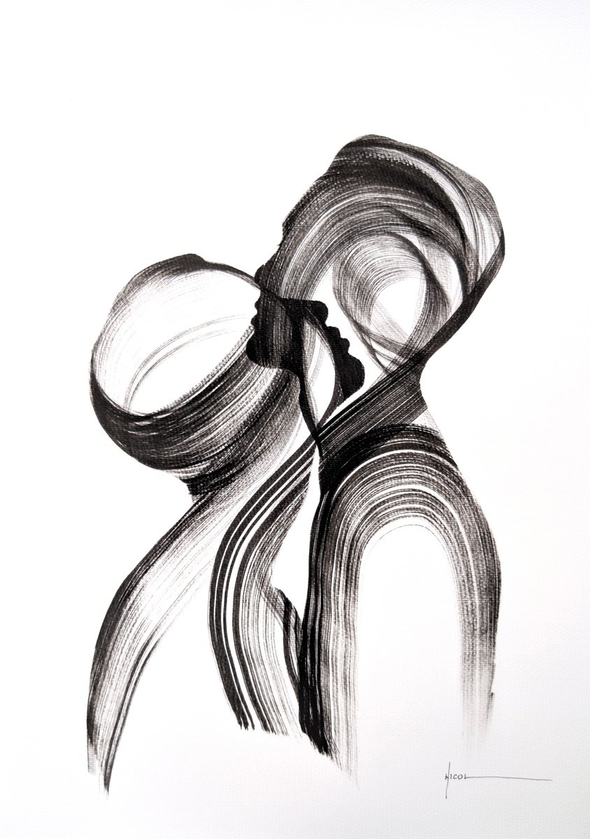 Expressive Ink Drawing , Embrace Of Light By Nicol Vacaru, 15 X 22, Artwork For Sale On Artfinder