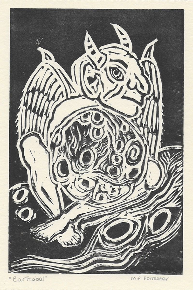 Bartzabel Fallen Angel/Demon - Original Lino Print by Maria Forrester