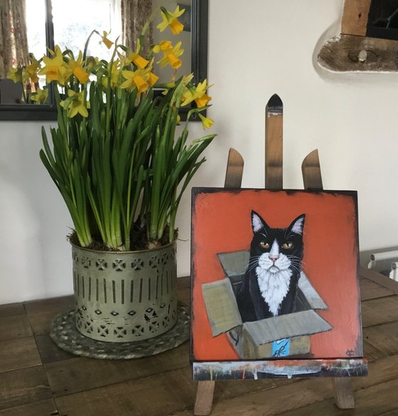 Cat in a blox painting called 'My Happy Place'